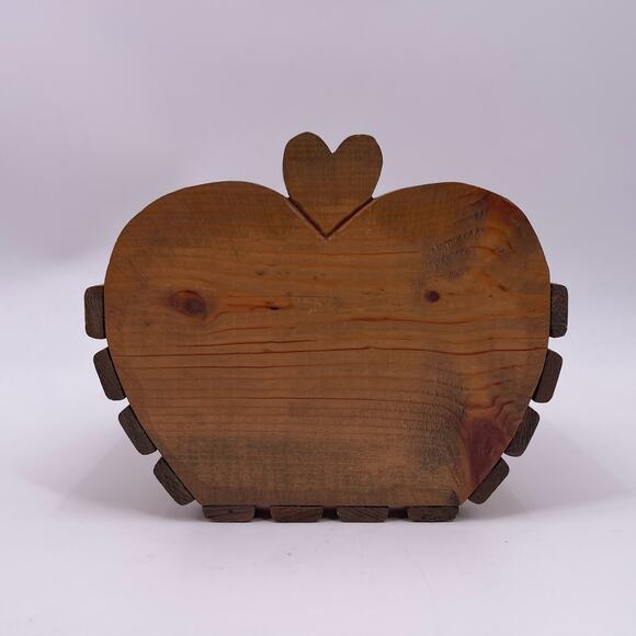 Handmade Decorative Wooden Basket Apple Shaped Storage Box Heart Stem 6 inch - Picture 2 of 11